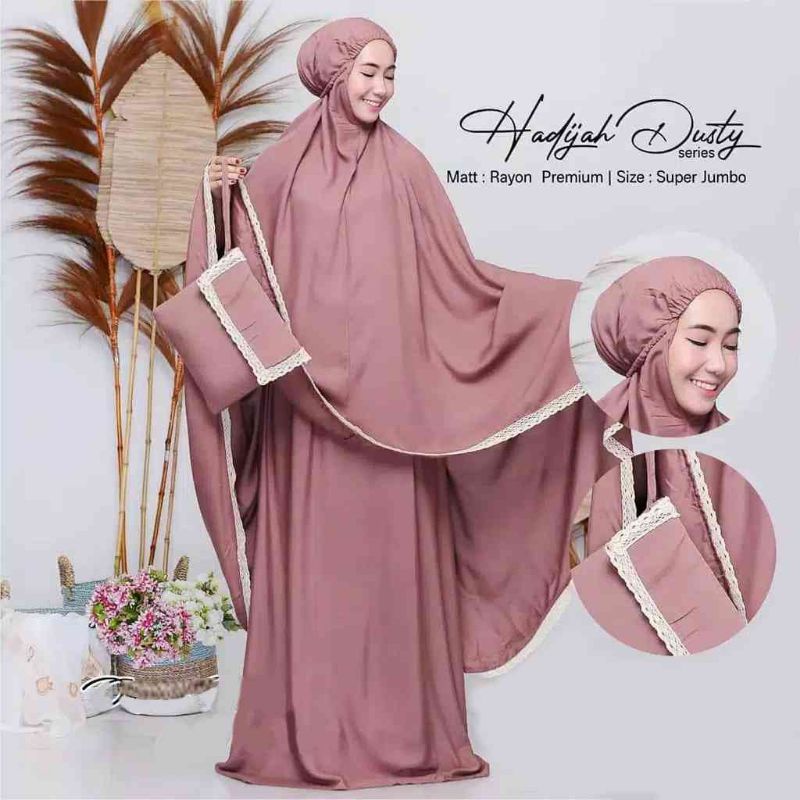 Mukena dewasa katun rayon traveling jumbo renda free tas