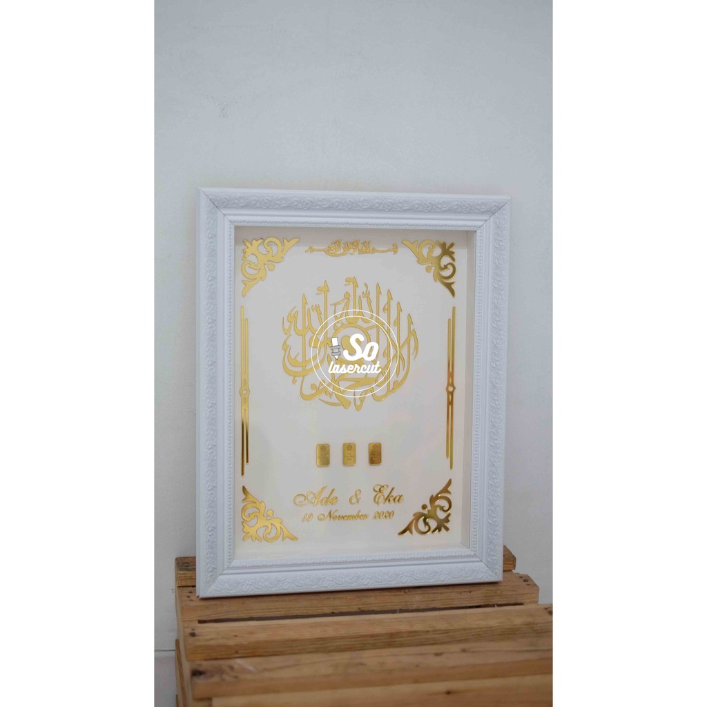 [Sudah Termasuk Frame] PO Dekorasi Cetak Akrilik Emas frame mahar 30 x 40 - Rose Gold