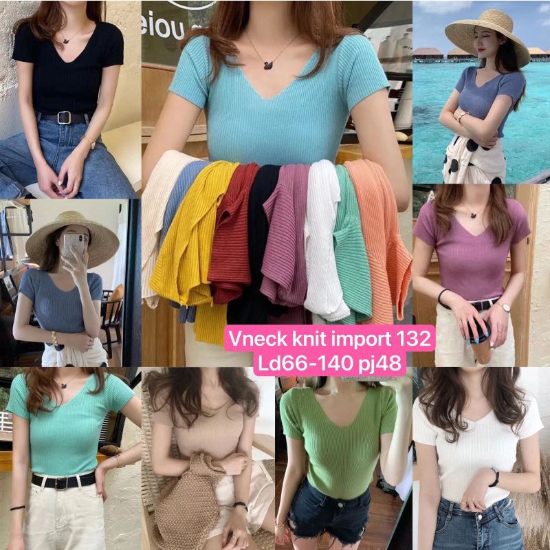 Weizhstore / Atasan vneck rajut import premium 132 / Vneck rajut import / Tshirt V knit