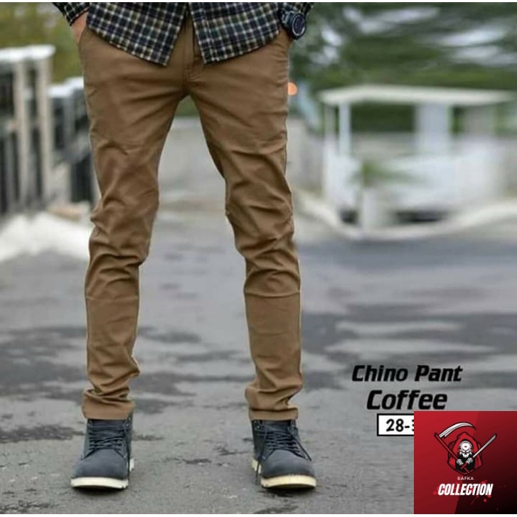 Celana Chinos Panjang Pria Dewasa Slimfit Terbaru Termurah Casual Warna Hitam Moca Cream Abu Coksu Ukuran 27-38