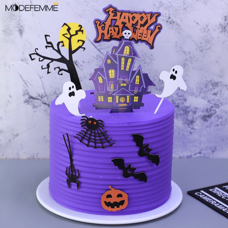 1 Set Kartu Dekorasi Kue Halloween Bentuk Labu Laba-Laba