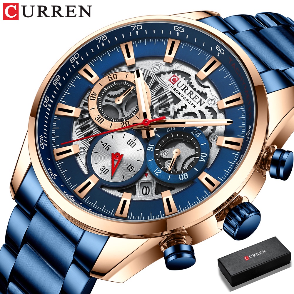 Jam Tangan Pria CURREN 8391Analog Automatic Date Chronograph Activity Strap Stainless Steel Bercahaya Tangan Tahan Air Kuarsa Asli Men Watch