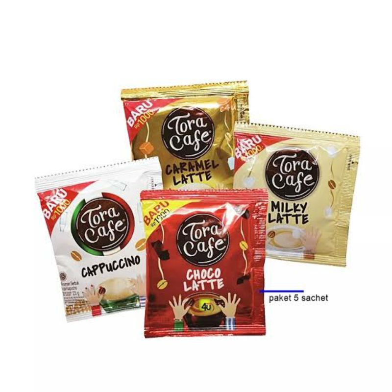 

Tora Cafe Milky latte, Caramel, Choco, Cappuccino 1 renceng (10 sachet)