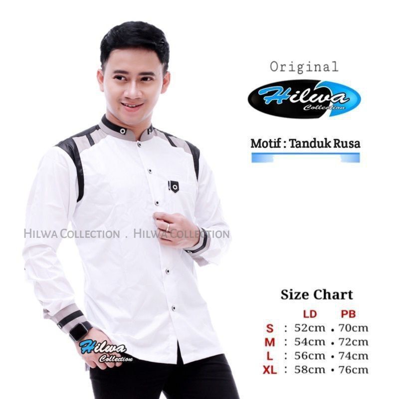 BAJU KOKO PRIA LENGAN PANJANG BAJU KOKO DEWASA PUTIH POLOS KOMBINASI BAJU MUSLIM HADROH TAQWA ELRUMI EL RUMI TOYOBO PREMIUM TERBARU-Tanduk Rusa