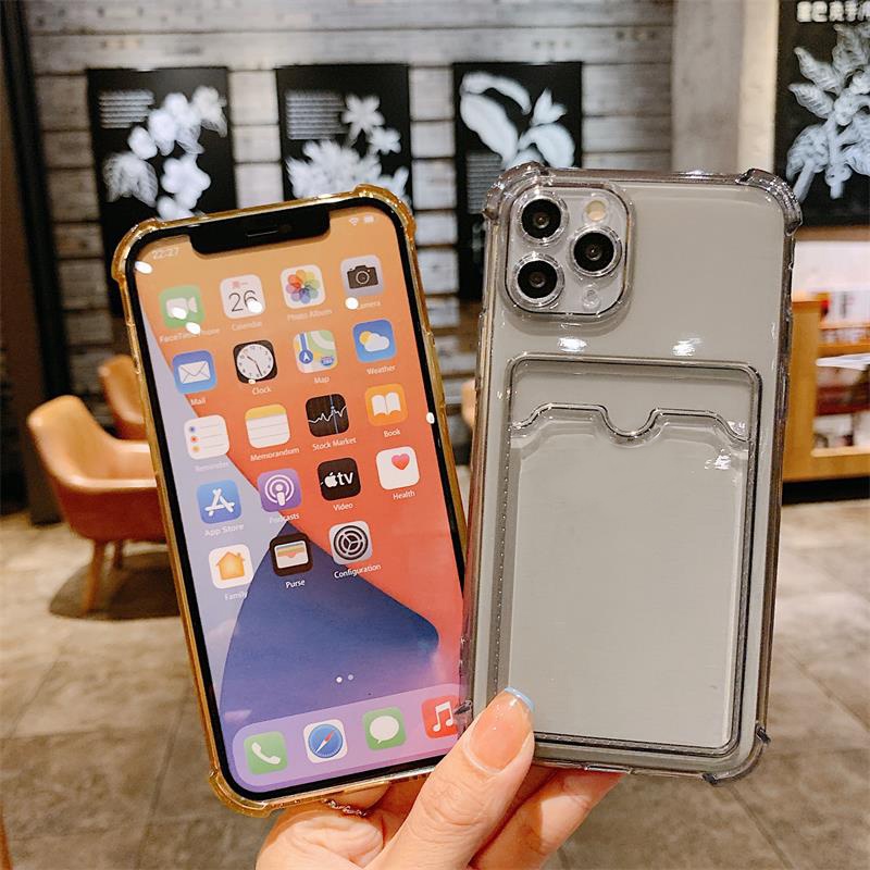 Soft Case TPU Transparan Shockproof Holder Kartu Untuk iPhone 6 6s 7 8 Plus 11 12 13 14 Pro MAX XS MAX X XR SE