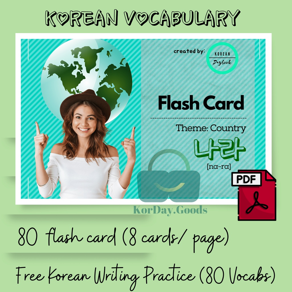 Korean Vocabulary Flash Card | Theme: Country