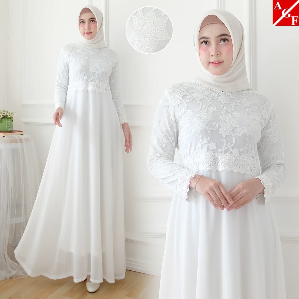 SALE Baju  Gamis  Wanita Brukat Gamis  Putih Lebaran 