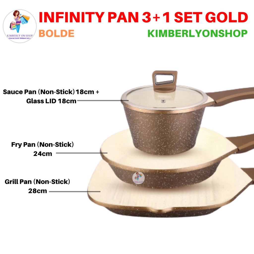 Wajan Panci Grillpan Infinity Pan 3+1 Set Gold Frypan Saucepan BOLDe