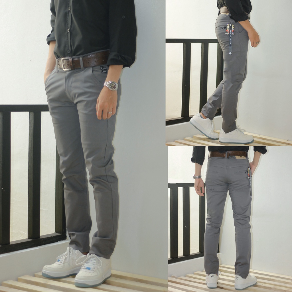 CELANA CHINO Panjang pria Slimfit KERJAHARIAN Santai Casual Formal Hitam Abu Cream Mocca