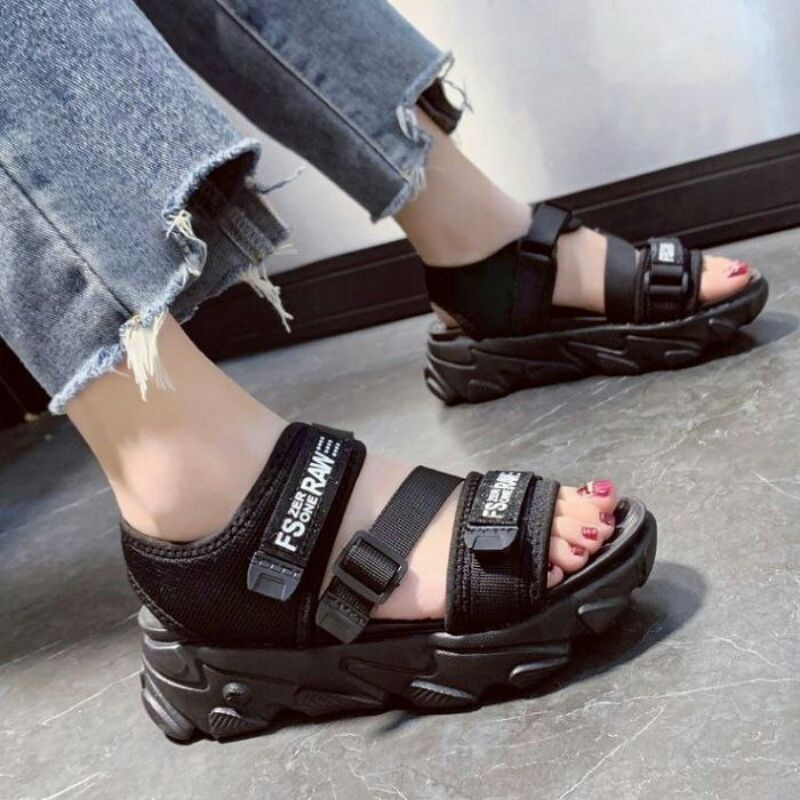 AGI0187 Sandal Wedges Wanita Fashion Import With Gesper Ready Jakarta Bisa COD (With box)