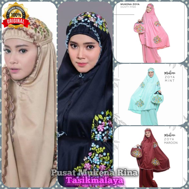 HAPPY SALE - Mukena Dewasa Sutra Satin Zoya Silky Full Bordir Color Original