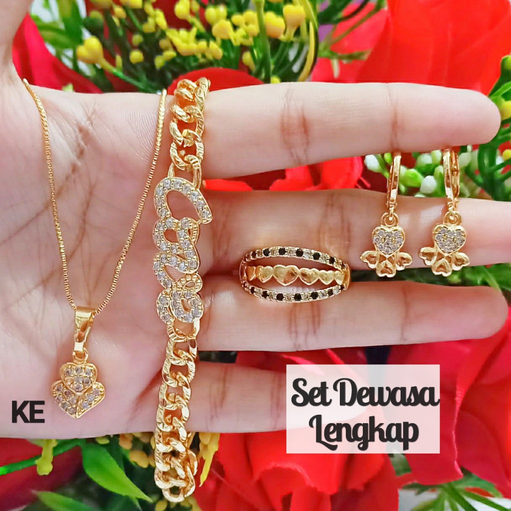 Set TITANIUM Dewasa Permata varian Motif Perhiasan Wanita Gold Modern (COD)