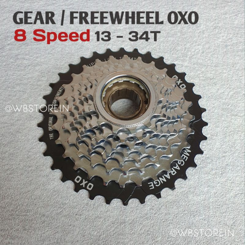 Freewheel Gear 8 Speed 13-34T Drat Ulir OXO MEGARANGE - Sprocket 8sp 13 - 34 T Drat Sproket Free Wheel 13 34T 13 34 T Sepeda Lipat Seli MTB Federal