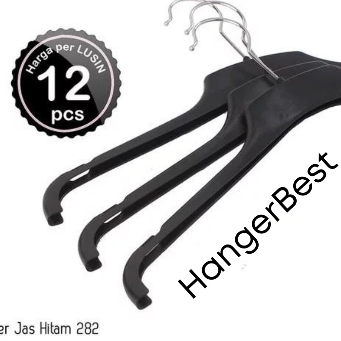 Hanger Baju Distro 282 Hitam (12pcs) Gantungan Kaos Pakaian Dewasa Distro Butik