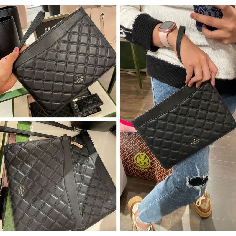 0Kate Spade Natalia L Zip Pouch Quilted Black With Handstrap