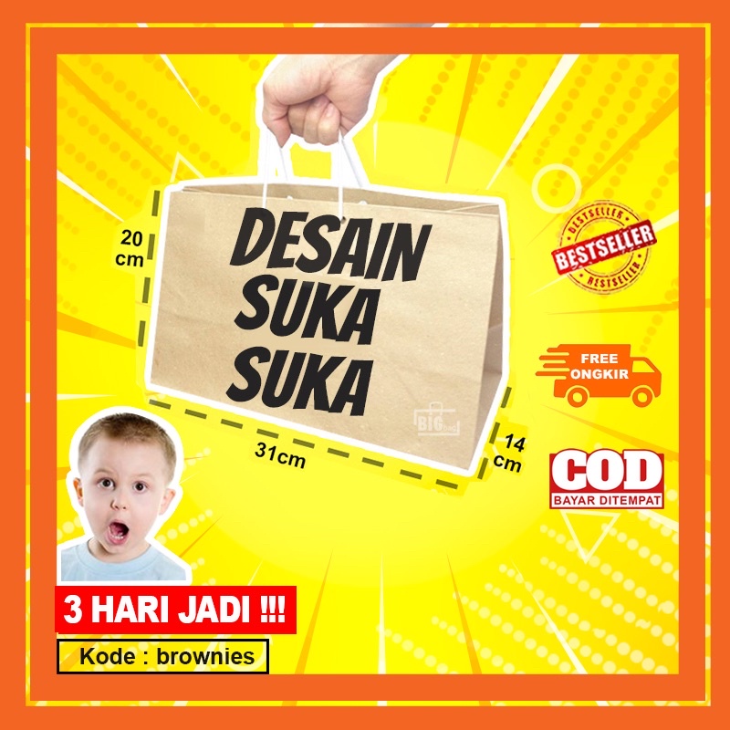 

PAPER BAG CUSTOM SABLON SOUVENIR HAJATAN KADO ULANG TAHUN BROWNIES