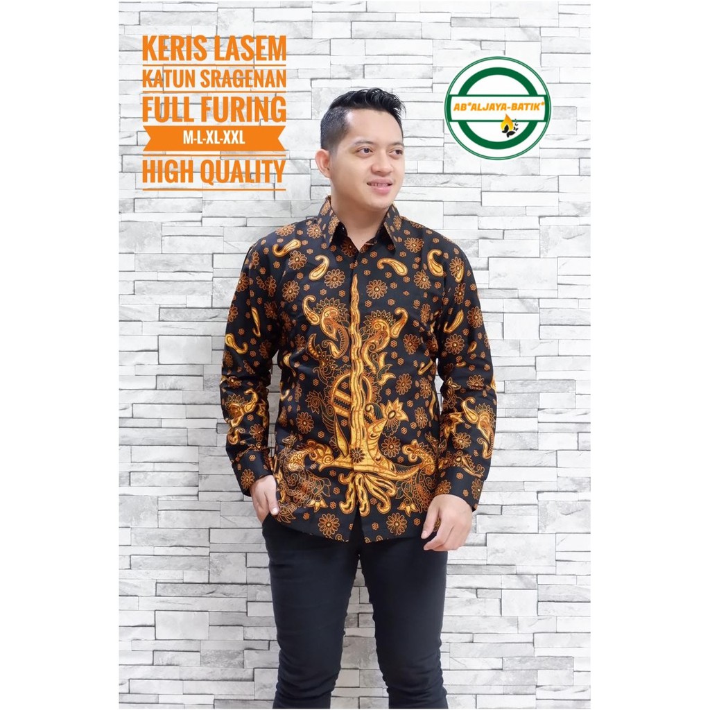 KERIS LASEM ALJAYA KEMEJA BATIK SOLO PRIA LENGAN PANJANG PENDEK LAPIS FURING ATASAN PREMIUM MODERN KATUN HALUS MACAN RAFI KAPAL KNDAS BABON ANGKREM ARJUNA KETAMAN ABANG KEMBANG WARNA MERAK  KAWUNG ROGO  MANUK TUMPUK LAKSAMANA ELANG BRAMANTYA BANYU ABANG