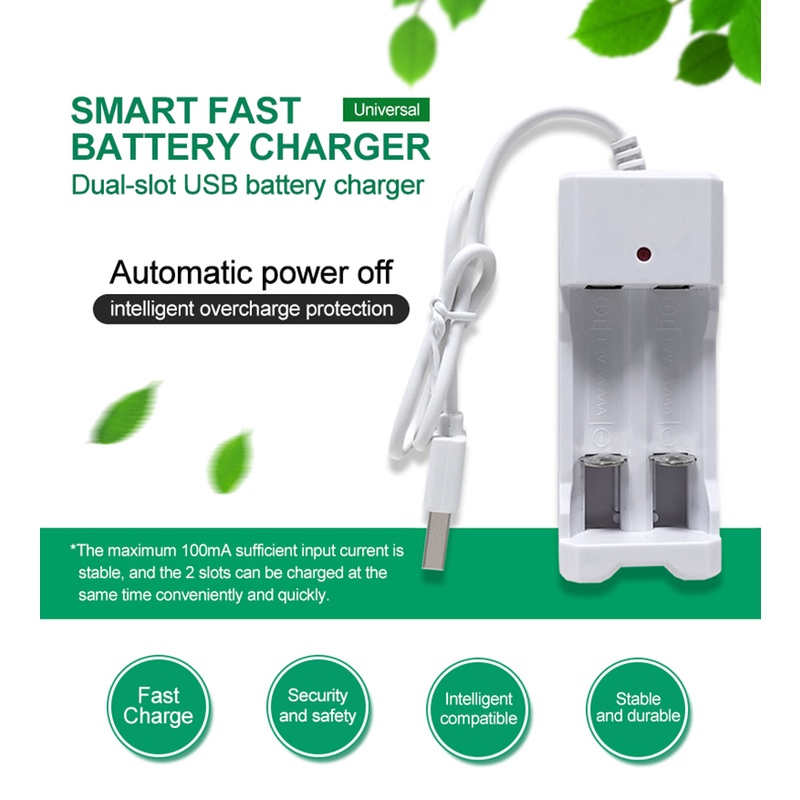 Charger Baterai AA / AAA  Port USB Bisa pakai power Bank untuk charge AAA atau AA PUJIMAX Universal 2 Slot Battery Charger LED Indicator USB Plug Charging For AA/AAA Ni-MH/Ni-Cd Rechargeable Battery Accessories