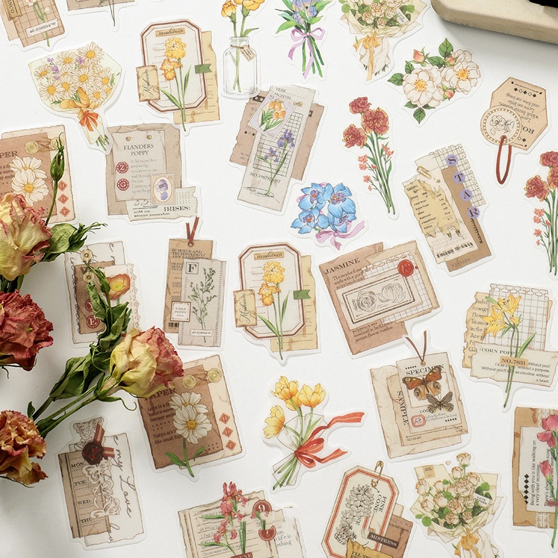 

[BC047] 15 PCS VINTAGE FLOWER DECO STICKERS | BULLET JOURNAL KIT
