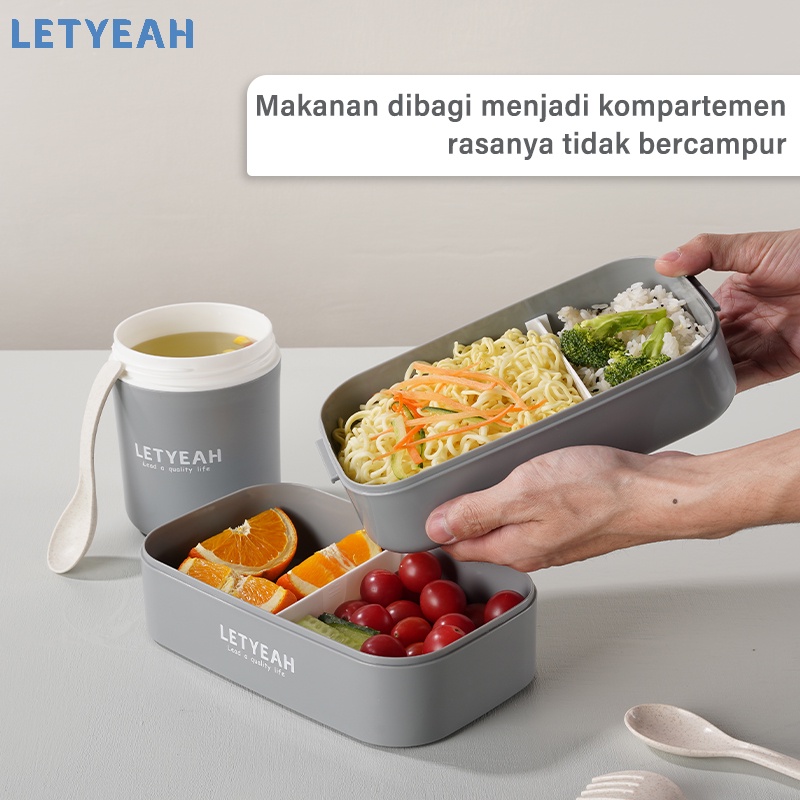 letyeah Lunch box set dengan mangkuk sup portabel /tas bekal set /1600ml kotak makan set /tempat bekal makan anti tumpah /BPA free