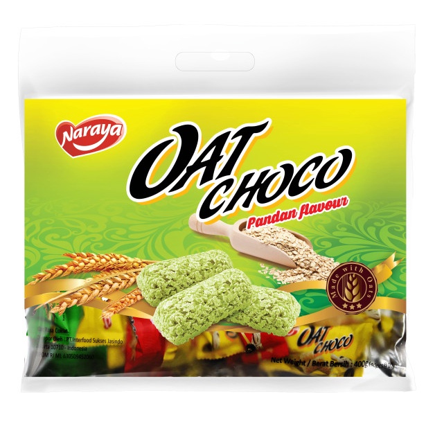 

⭐ COD ⭐ Naraya Oat Choco 40PCS/Pack Snack Sereal Biskuit Gandum Sarapan Family - Pandan