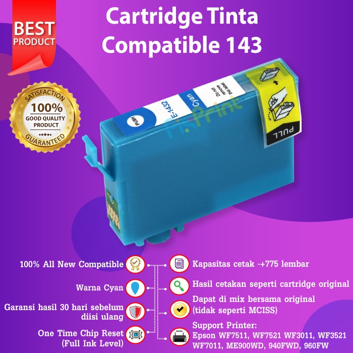 Epson 143 T143 Cartridge Tinta Compatible Printer WF7511 WF7521 WF3011 WF3521 WF7011 ME900WD 940FWD 960FWD New