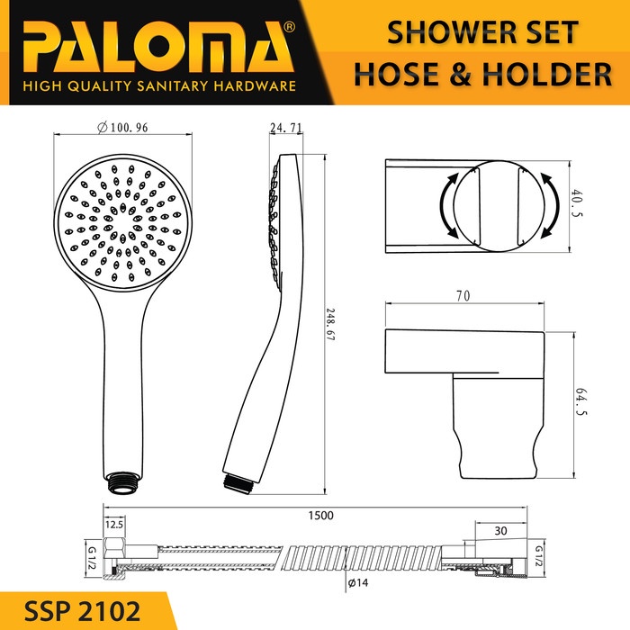 PALOMA SSP 2102 Shower Set Handshower Mandi Hand Head Kepala Air Paket