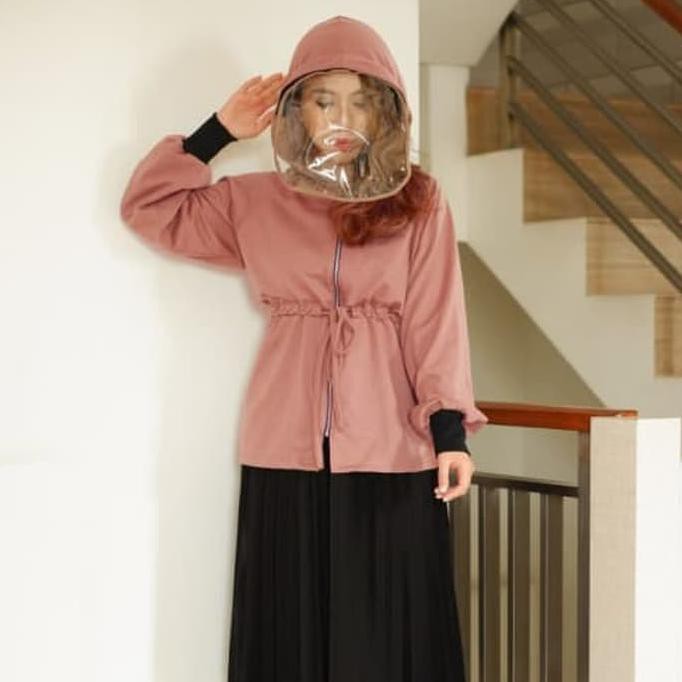 Jaket Wanita Anti Virus Corona Masker Wajah Shield Baju Apd Pelindung - Merah Muda