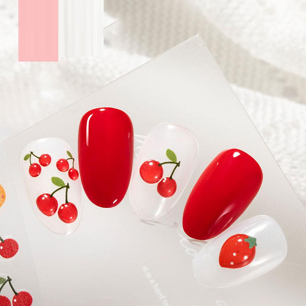 AUGUSTINA Agustin 3D Kuku Stiker Musim Semi Musim Panas Baru Indah Lucu Peach Buah Strawberry 5D Tipis Tangguh Kartun Cherry Manicure Aksesoris Perekat Diri Stiker