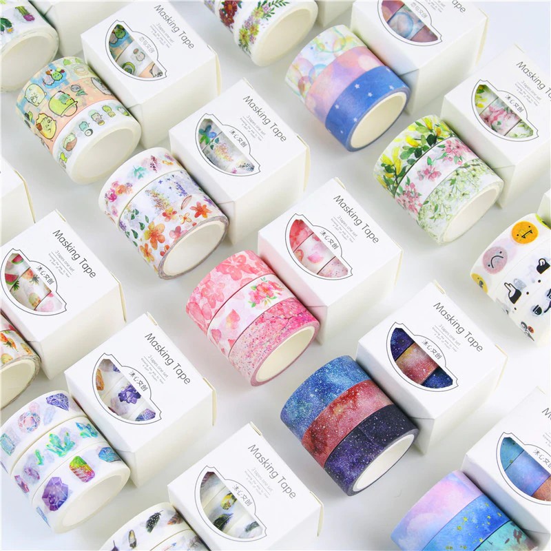 

Best IMPORT 3 Rolls Washi Masking Tape Set Petal Animal Flower Paper Masking Tapes Japanese Washi