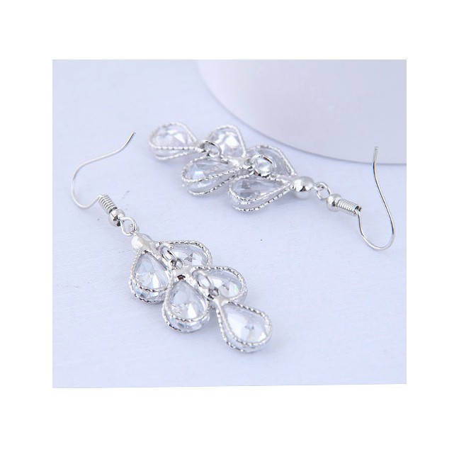 LRC Anting Gantung Fashion Silver Zircon Earrings With Water Drops A58174