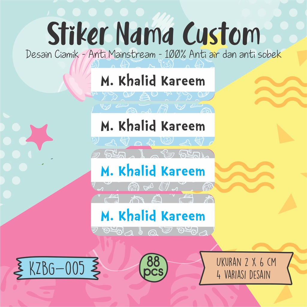

sticker label nama anak laki laki dan perempuaN hewan waterproof KZBG 005