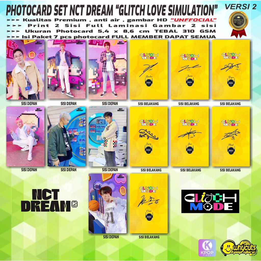 PHOTOCARD SET PC KPOP PREMIUM NCT DREAM GLITCH LOVE SIMULATION / PRINT 2 SISI FULL LAMINASI GLOSSY / ANTI AIR TIDAK LUNTUR