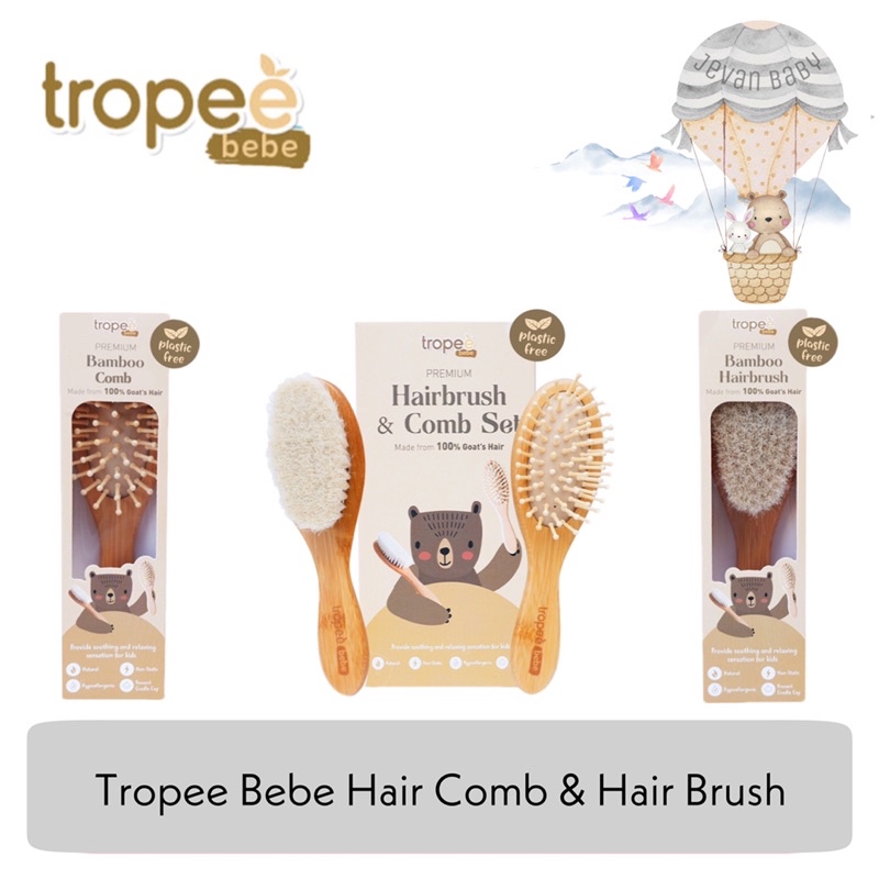 Tropee Bebe Bamboo Hair Brush / Hair Comb / Hair Brush Hair Comb Set / Sisir Rambut Bayi Anak