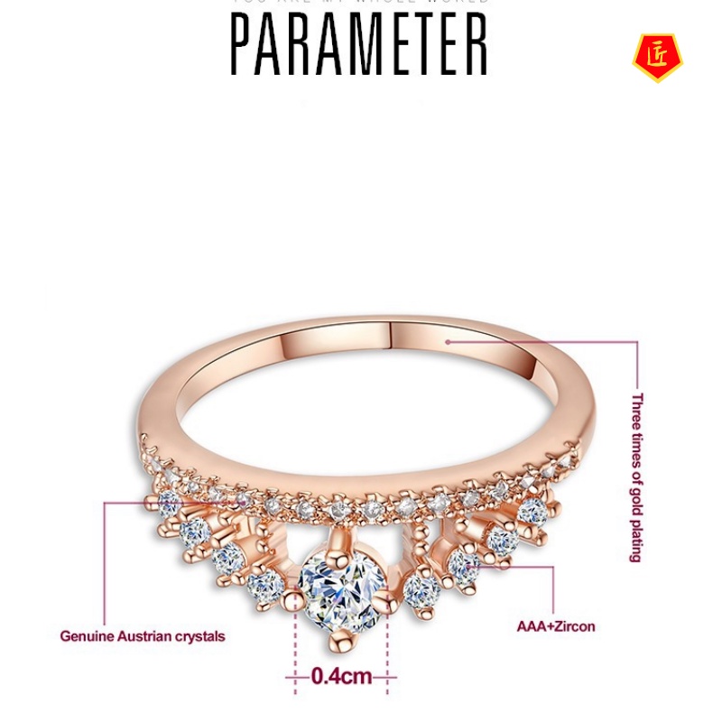 [Ready Stock]Fashion 18K Gold Crowns Diamond-Studded Ring Noble and Elegant