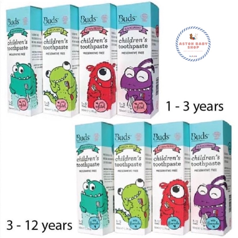 Buds Children Toothpaste Xylitol (1-3y) &amp; Flouride (3-12y) Pasta Gigi buds