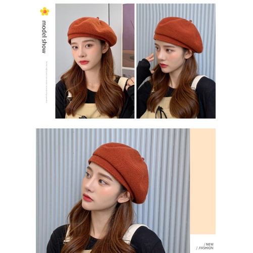 Topi Baret Korea Wanita Dewasa Bahan Wol Tebal Premium Polos Fashion style wanita korea import BRT3