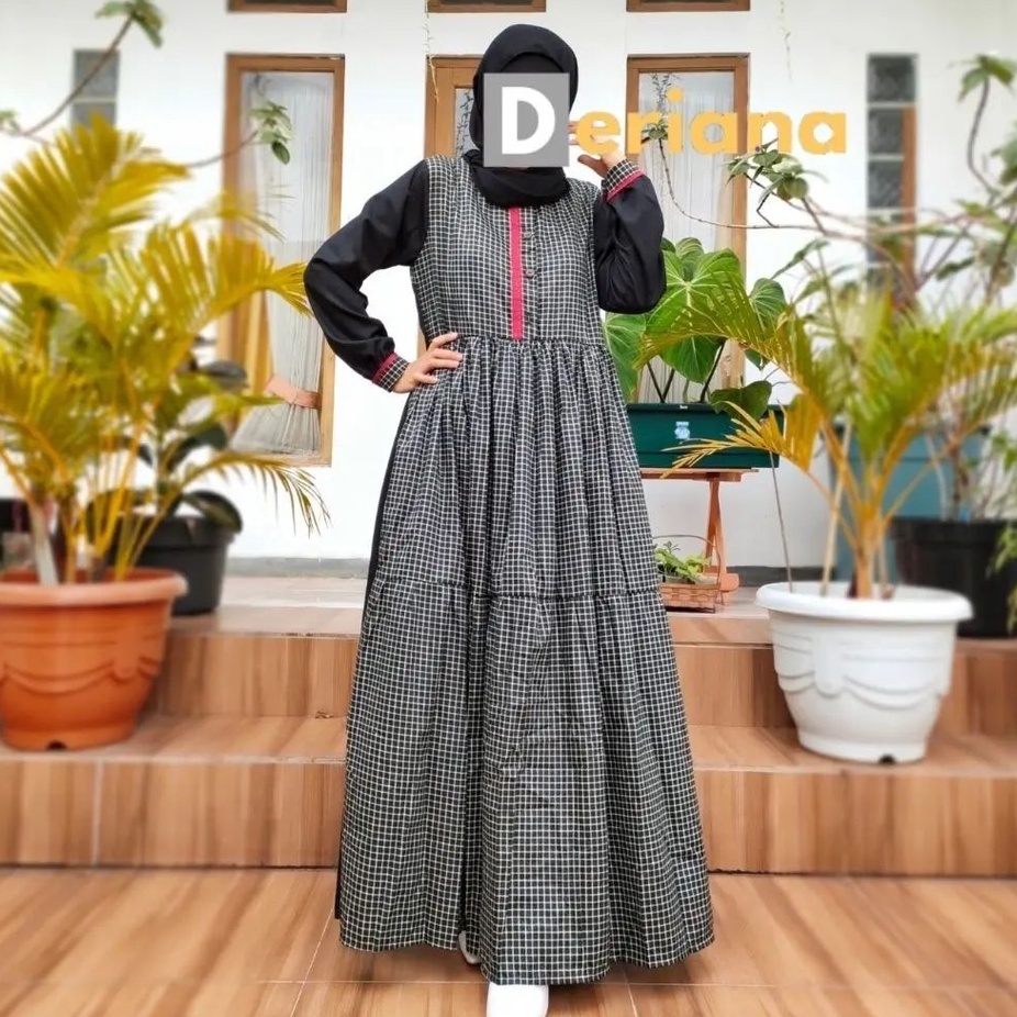 Gamis Khalida Square Dress Black Muslim Wanita Terbaru Deriana Project