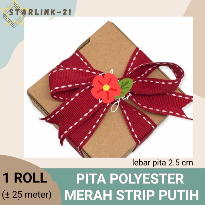 

[ROLL] PITA HAMPERS MERAH STRIP PUTIH l Pita Hias Parsel Kado 2.5 cm