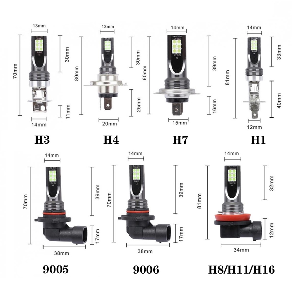 1pc Lampu 12 LED H8 H11 H16 H4 H7 9005 9006