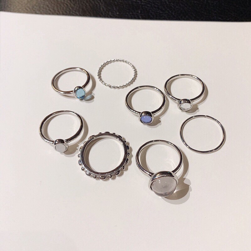 stones rings silver 8pcs set - cincin set