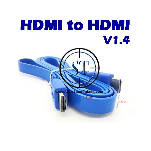 Kabel HDMI to HDMI Versi 1.4 @1.5M Oxygen Free Lebar Full HD Pipih Gepeng Cable 13mm Tebal 3mm panjang 1,5 Meter Kualitas Bagus