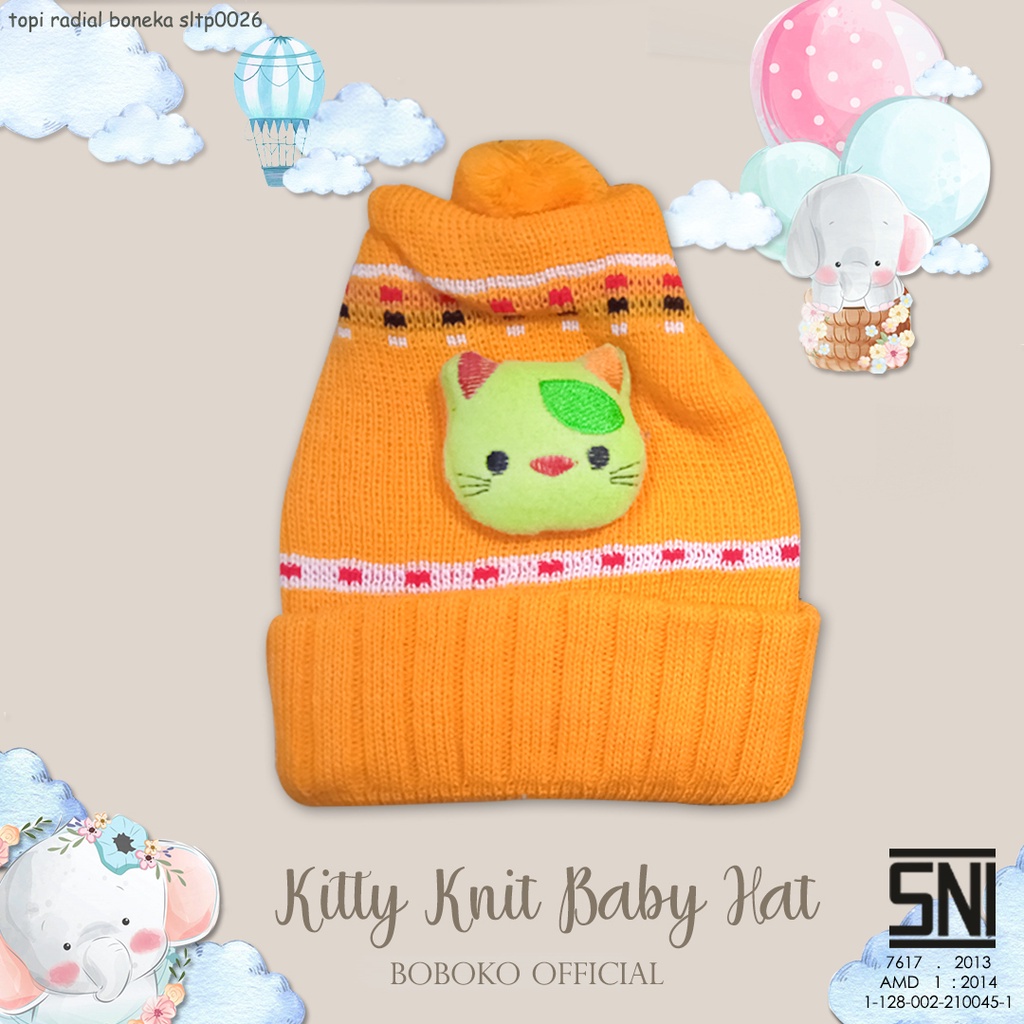 BOBOKO Topi Bayi Kitty Knit Baby Hat 0-3 bulan Motif Random