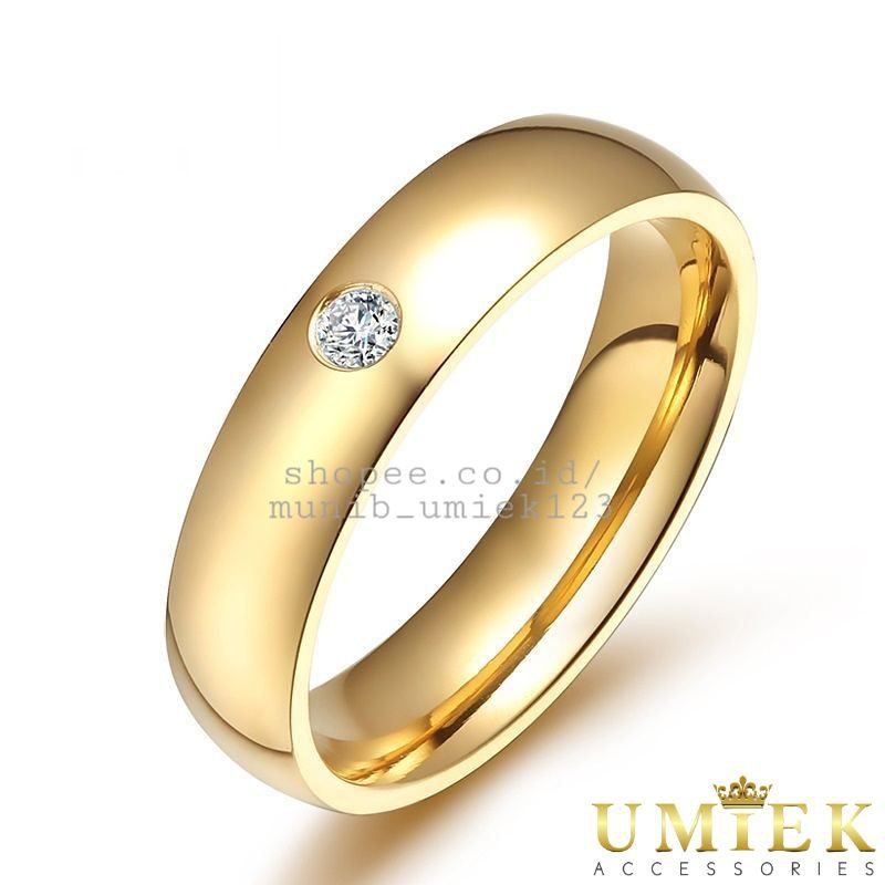 Cincin Pria Wanita Titanium emas gold permata cowok cewek cowo cewe couple tunangan kawin nikah asli
