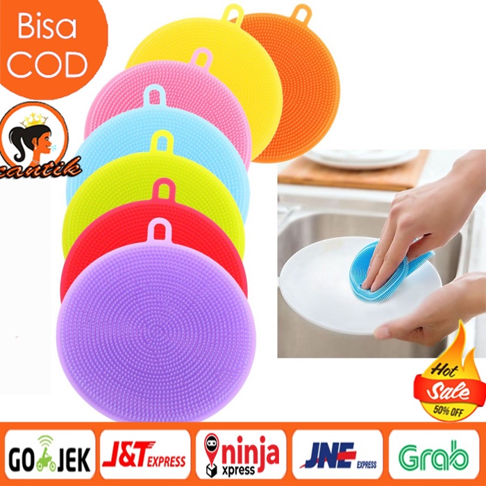 Spons Cuci Piring Silikon Serbaguna Spon Sponge Silicone Busa Alat Dishwashing Sikat Bulat Warna