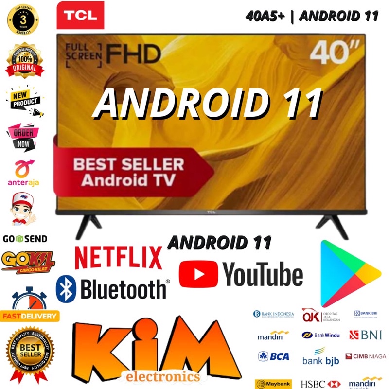 TCL LED 40 inch 40A5+ SMART ANDROID 11 YOUTUBE - NEW!! Garansi Resmi