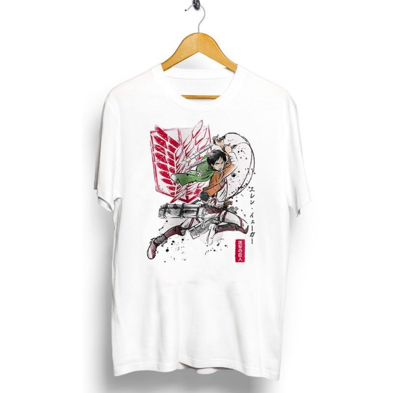 Fourfashion Kaos Pria Kaos Distro AOT ERREN INKBRUSH White EL022