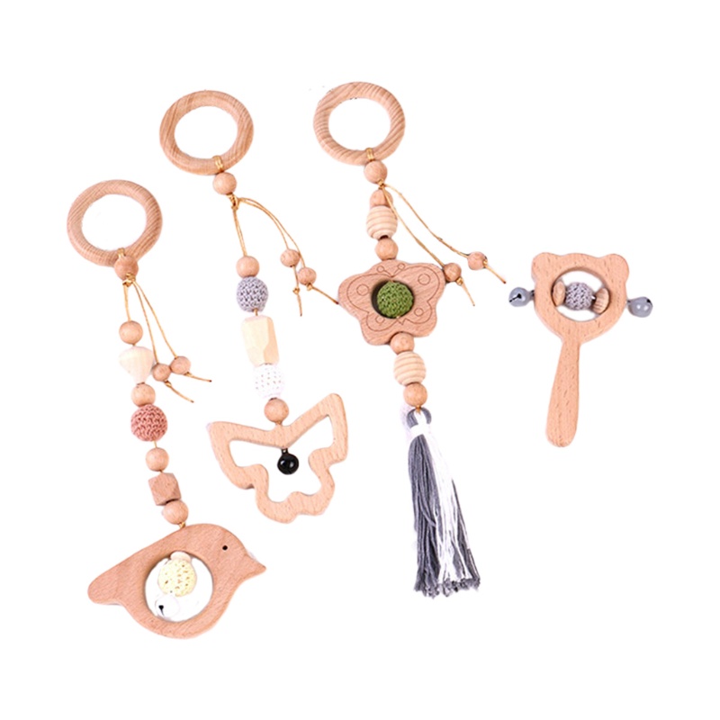 Mary 4pcs / Set Mainan Teether Rattle Bahan Kayu Untuk Bayi