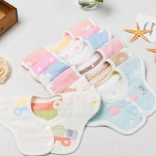 BIB Slaber Bayi Bahan Cotton Bentuk Bulat / Celemek Makan Bayi / Baby Bib Slaber