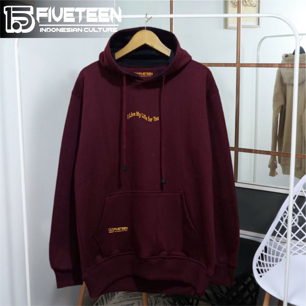 hoodie pria distro original brand tebal halus 15fifteen warna maroon I LIFE MY LIFE FOR YOU sweater cowok distro original fifteen15 jaket hoodie pria original 100% branded distro suwiter cewek terbaru ori